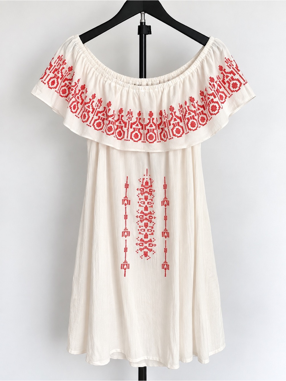 Off Shoulder Embroidered Boho Mini Dress